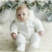 Sardon Baby Ivory Fur Trimmed Hooded Pramsuit
